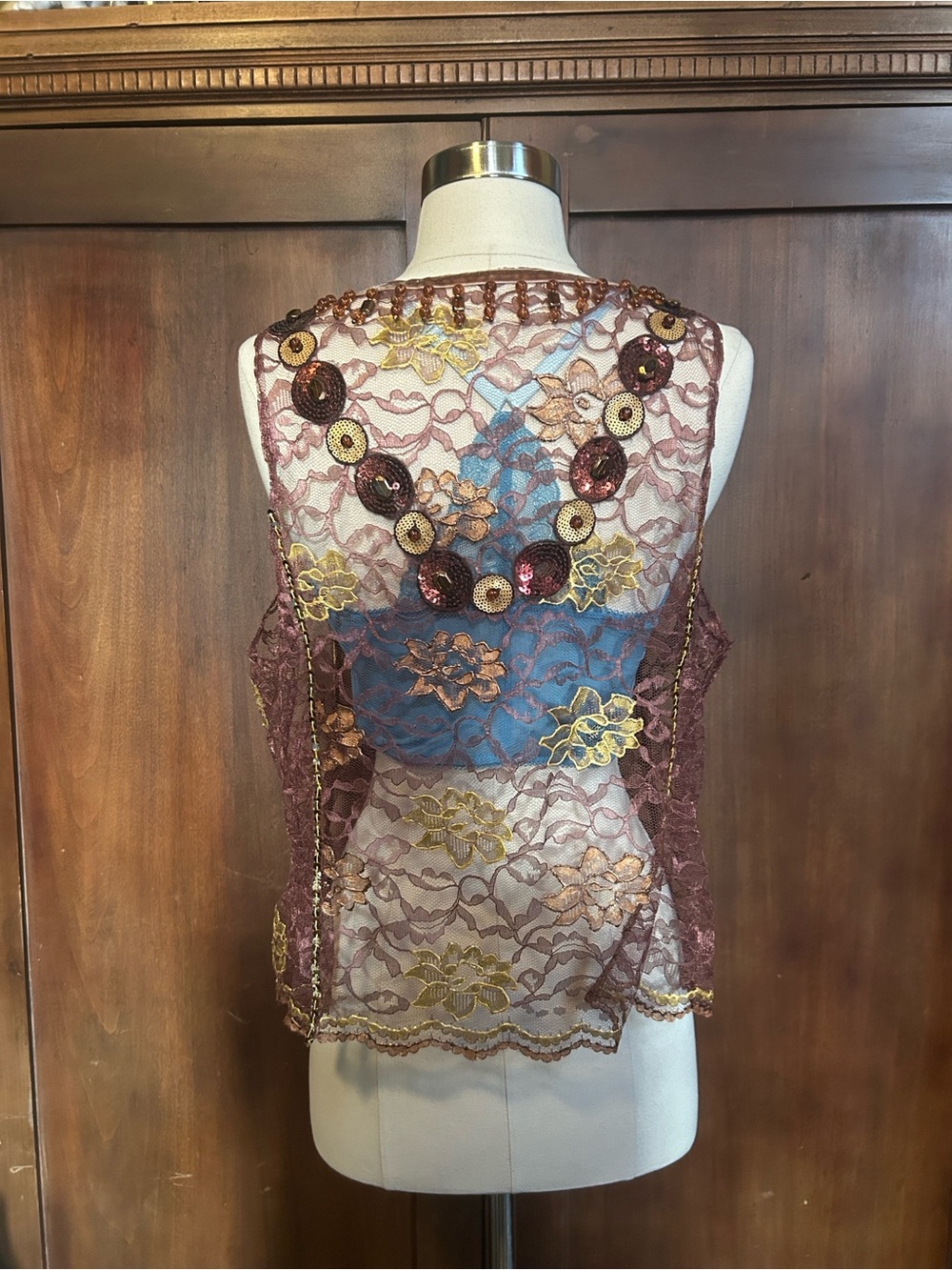 Embroidered Embellished Lace Zipper Tank M - Picture 5 of 10